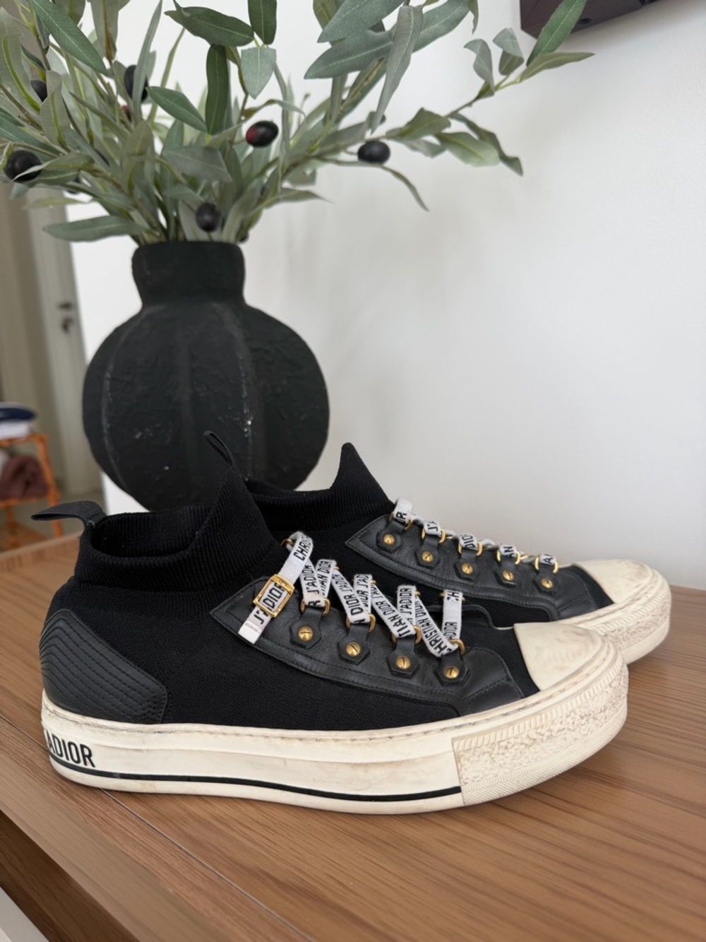 Dior Black Sock-Style Low Top Sneakers with White Sole